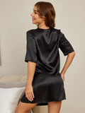 SilkSilky CA Pure Silk Half Sleeve Womens Pajamas Black 002