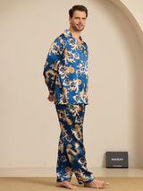 [Navy Dragon] SilkSilky-CA Long Sleeve Lapel Collar Men's Pajamas 005