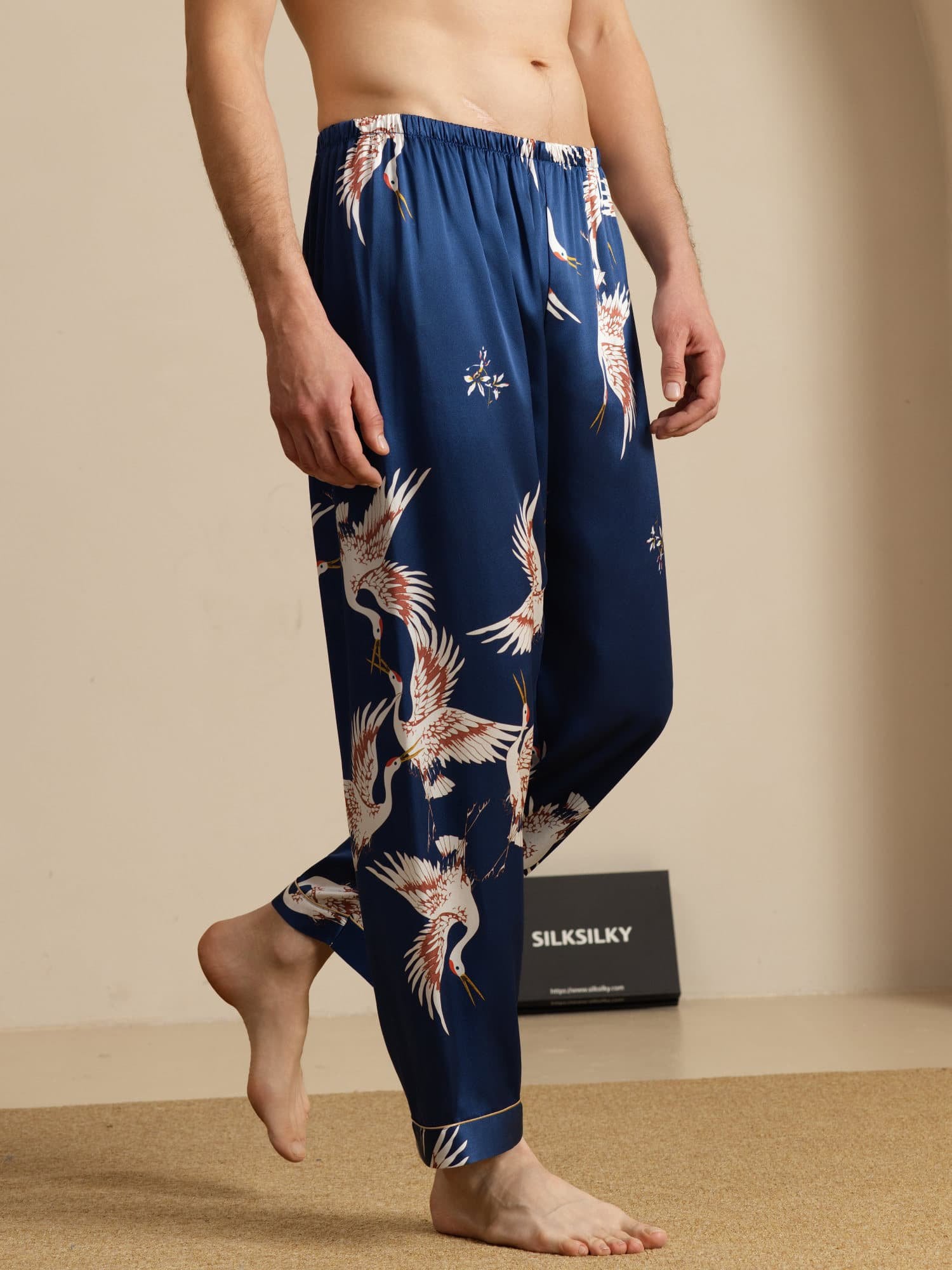 [Dark Blue] SilkSilky-CA 19Momme Mens Sleep Bottoms 004