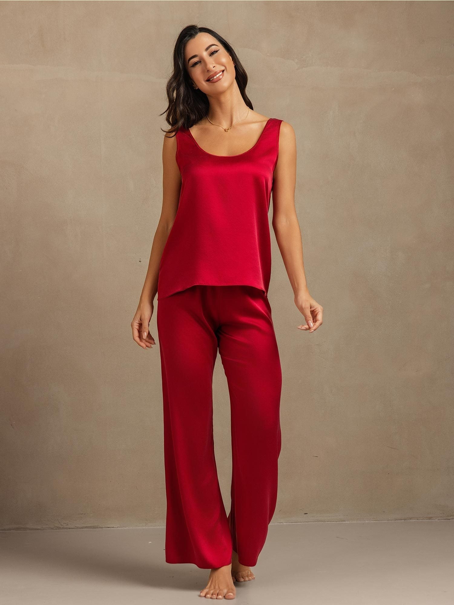 [Wine] SilkSilky-CA 19Momme Washable Silk Womens Pajamas 005,