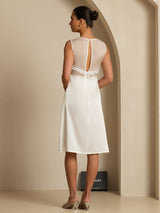 [White] SilkSilky-CA Sleeveless Illusion Neck Dress 002