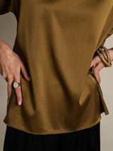 [Brown] SilkSilky-CA Short Sleeve Boat Neck Women's T-Shirt 008