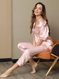 SilkSilky CA Pure Silk Short Sleeve Lapel Women's Pajamas Pink 005