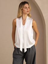 [White] SilkSilky-CA Sleeveless Tie Neck Camisole 003