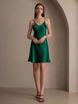 [Dark Green] SilkSilky-CA Spaghetti Strap V Neck Dress 001