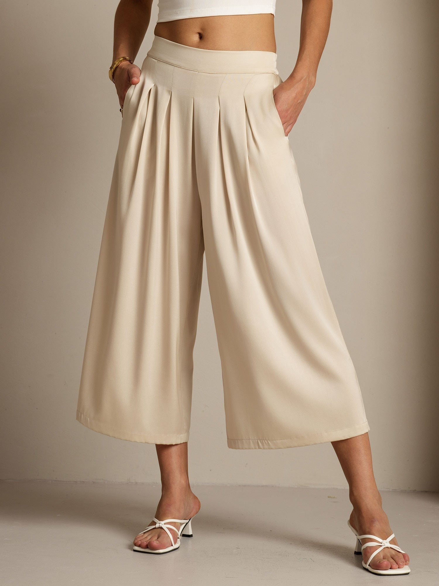 [Beige] SilkSilky-CA 19Momme Silk Womens Pants 001
