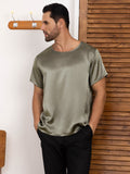 SilkSilky CA Pure Silk Short Sleeve Round Neck Men's T Shirt GrayishGreen 005