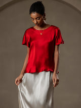 [Wine] SilkSilky-CA Short Sleeve Boat Neck Women's T-Shirt 004