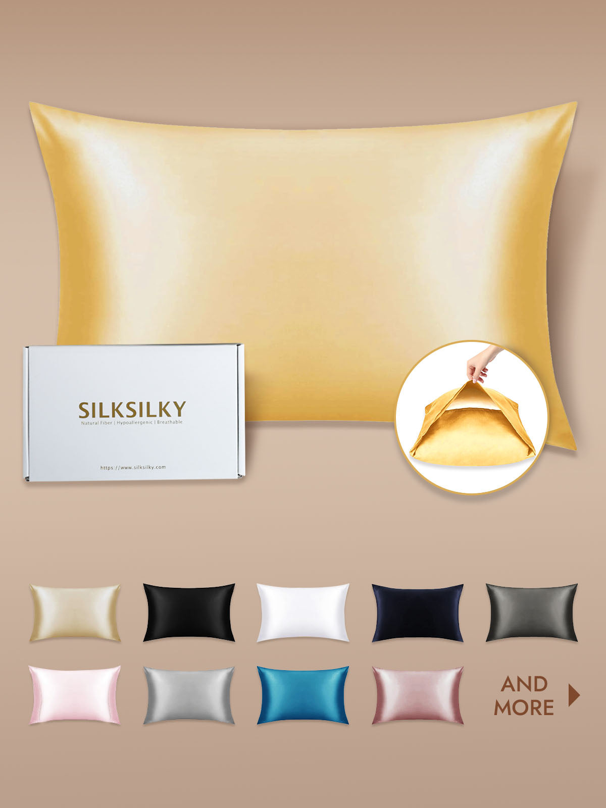 [Champagne] SilkSilky-CA 22Momme Pure Silk Pillowcase 001