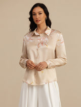 [Champagne] SilkSilky-CA Long Sleeve Lapel Collar Women's Shirt 004