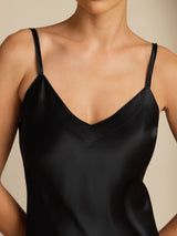[Black] SilkSilky-CA Spaghetti Strap V Neck Dress 005