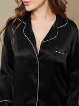 [Black] SilkSilky-CA Long Sleeve Lapel Collar Women's Pajamas 007