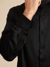 [Black] SilkSilky-CA Long Sleeve Stand Collar Men''s Shirt 007
