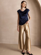 [Dark Blue] SilkSilky-CA Cap Sleeve Cowl Neck Women's T-Shirt 007