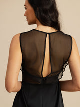 [Black] SilkSilky-CA Sleeveless Illusion Neck Dress 006