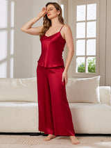 [Wine] SilkSilky-CA Spaghetti Strap V Neck Camisole Set 004