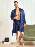 SilkSilky CA Pure Silk 3/4 Sleeve Lapel Men's Robe DarkBlue 001