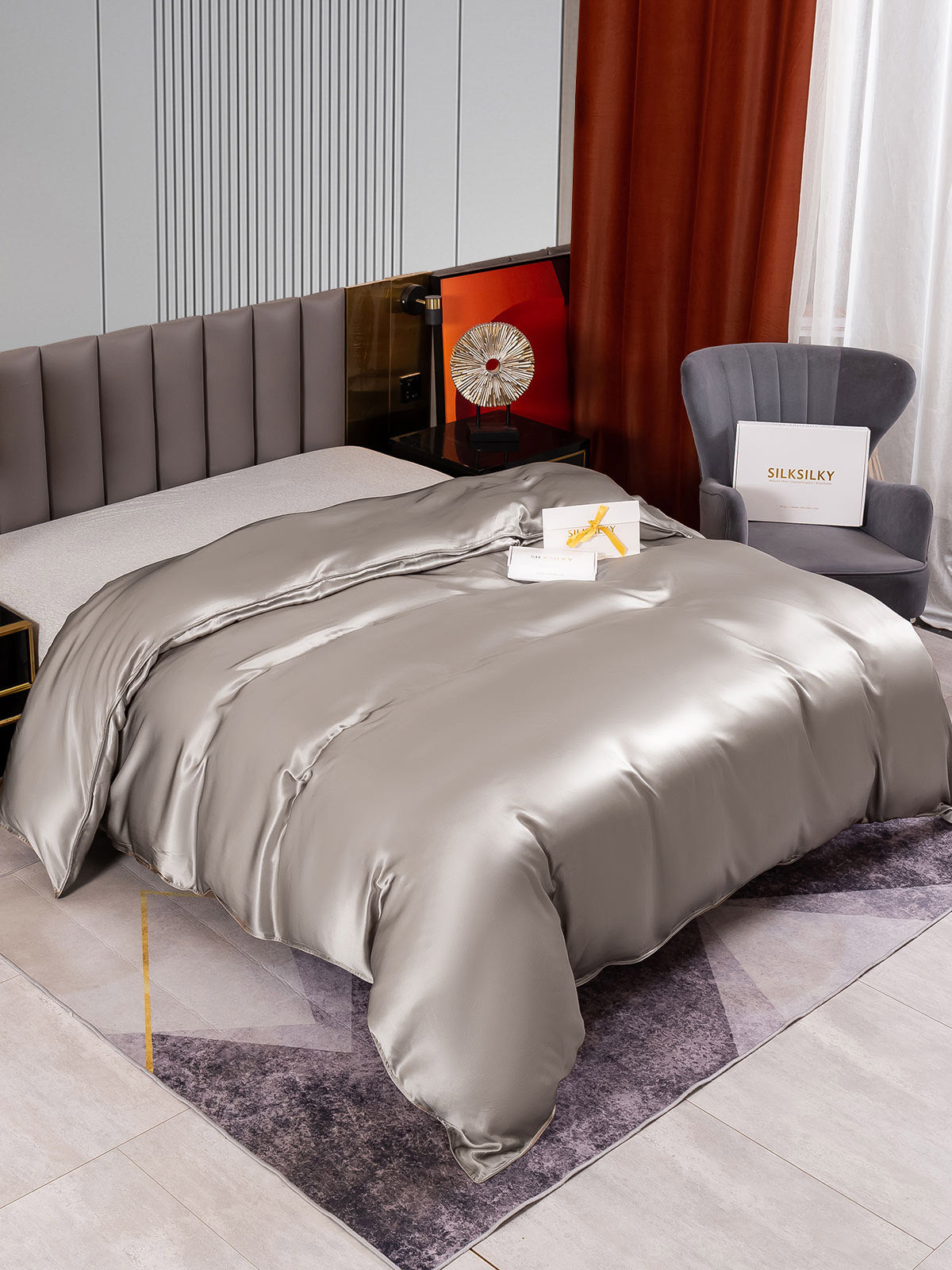 SilkSilky CA 22Momme Pure Silk Duvet Cover Gray 002