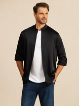 [Black] SilkSilky-CA Long Sleeve Stand Collar Men''s Shirt 003