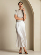 [Light Gray] SilkSilky-CA 19Momme Stretch Silk Charmeuse Skirt 001