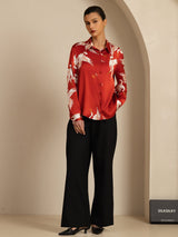 [Wine] SilkSilky-CA Long Sleeve Lapel Collar Women's Shirt 005