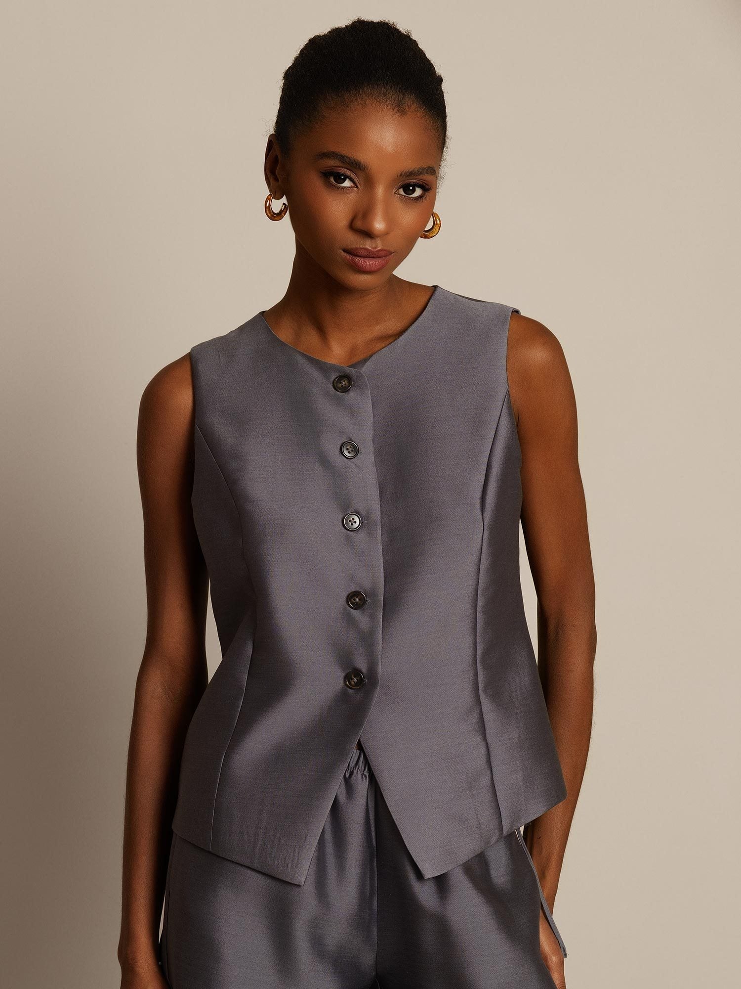 [Gray] SilkSilky-CA 32Momme Silk-Wool Blend Womens Vest 003,