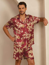 [Wine Dragon] SilkSilky-CA Short Sleeve Lapel Collar Men's Pajamas 003