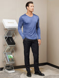 SilkSilky CA Silk Knitted Long Sleeve Round Neck Men's T Shirt DarkBlue 004