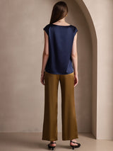 [Dark Blue] SilkSilky-CA Cap Sleeve Round Neck Women's T-Shirt 002