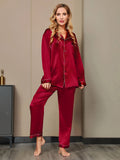 SilkSilky-CA Pure Silk Long Sleeve Lapel Women's Pajamas Wine 004