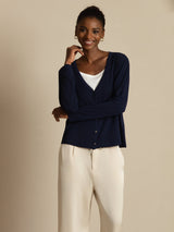 [Dark Blue] SilkSilky-CA Long Sleeve Women's Cardigan 004
