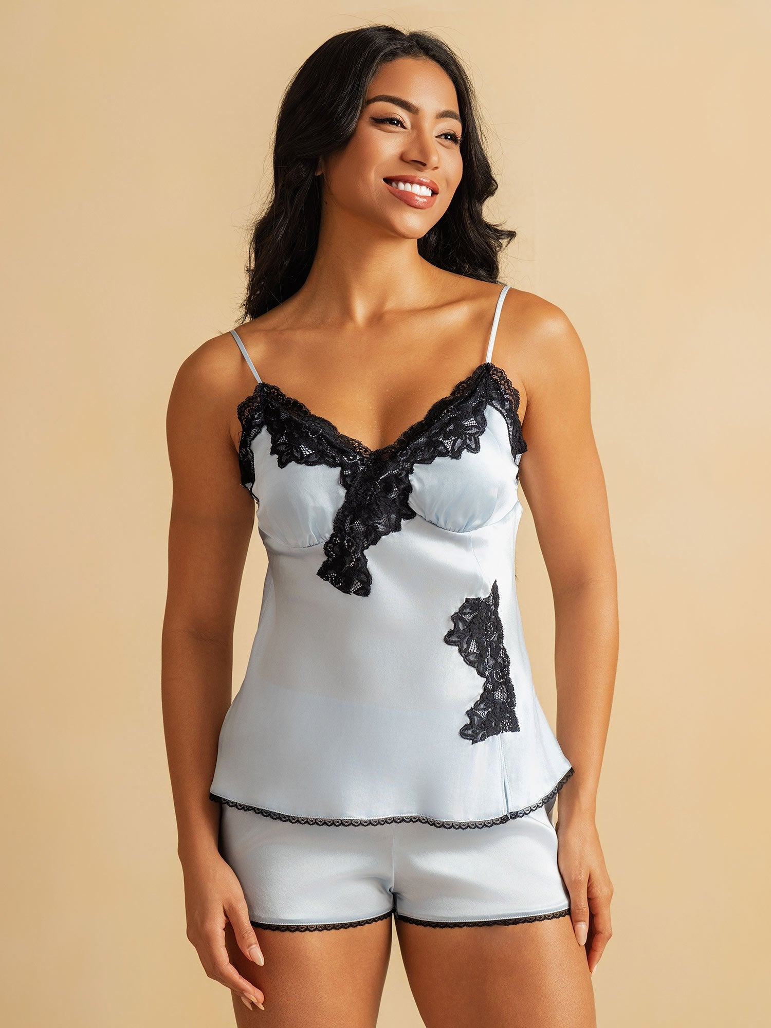 [SkyBlue] SilkSilky-CA Pure Silk Split Camisole Set 003