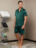 SilkSilky CA Pure Silk Short Sleeve Lapel Men's Pajamas Green 005