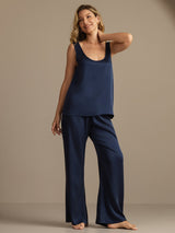 [Dark Blue] SilkSilky-CA 19Momme Machine-Washable Silk Sleeveless Scoop Neck Women's Pajamas 003