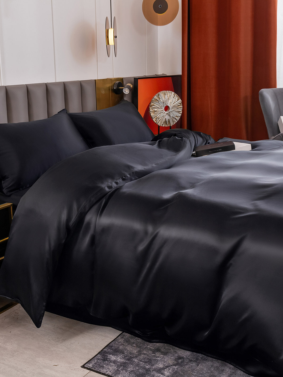 SilkSilky CA 19Momme Pure Silk Bedding Set Black 004