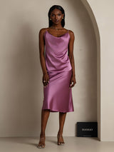 [Deep Purple] SilkSilky-CA Spaghetti Strap Cowl Neck Camisole 001