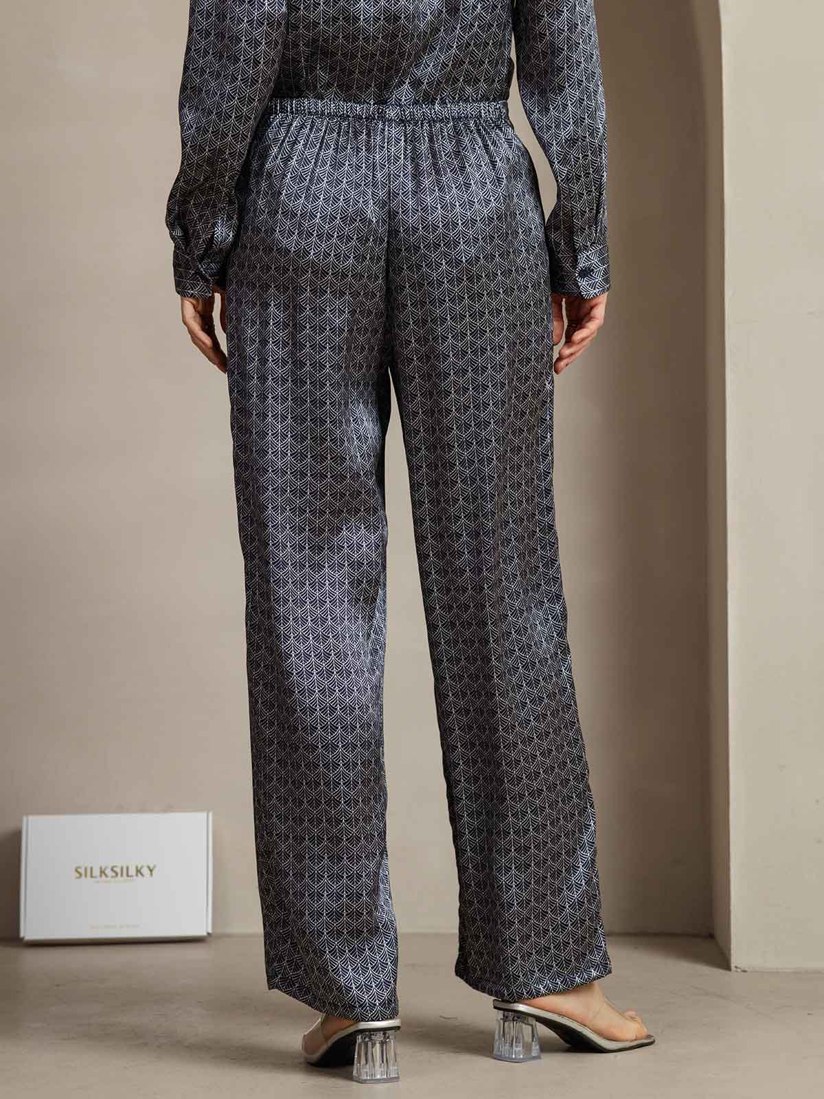 [Navy Ginkgo] SilkSilky-CA 19Momme Silk Womens Pants 002