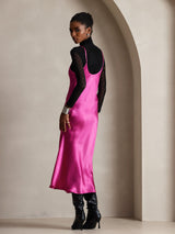 [Rose Red] SilkSilky-CA Spaghetti Strap V Neck Dress 002