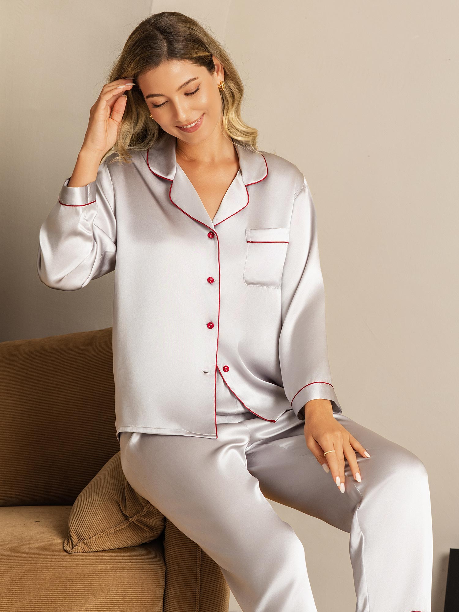 [Silver] SilkSilky-CA Pure Silk Womens Pajamas 007