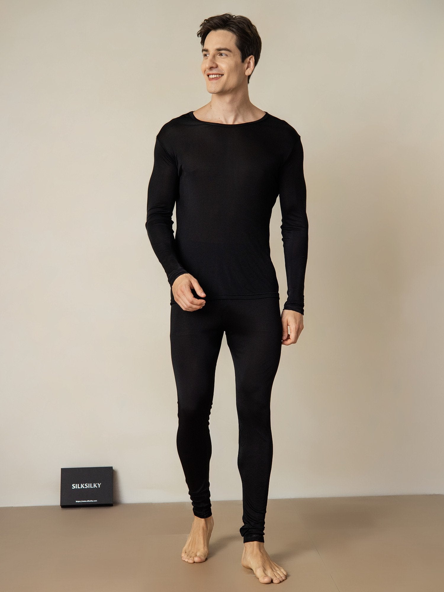 [Black] SilkSilky-CA Silk Knitted Round Neck Men's Pajamas 003