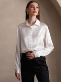 SilkSilky CA 19Momme Silk Long Sleeve Collar Women's Shirt White 005