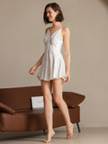 SilkSilky-CA Pure Silk Deep V Neck Dress White 006