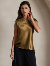 [Brown] SilkSilky-CA Cap Sleeve Round Neck Women's T-Shirt 001