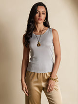 [Gray] SilkSilky-CA Sleeveless Round Neck Women's T-Shirt 003