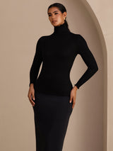 [Black] SilkSilky-CA Long Sleeve Turtle Neck Women's T-Shirt 004