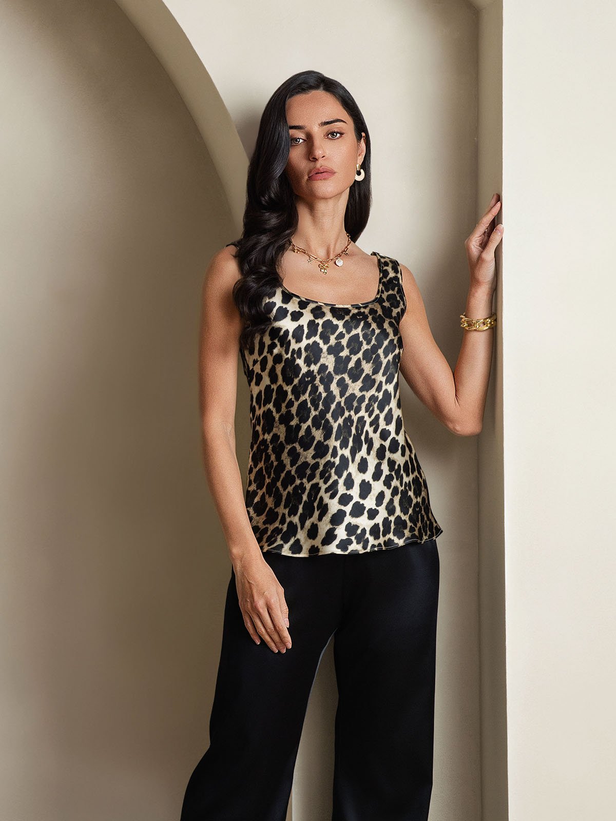 [Leopard] SilkSilky-CA 19Momme Silk U Neck Camisole 005,