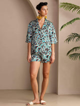 [Teal Botanical] SilkSilky-CA Half Sleeve Lapel Collar Women's Pajamas 004