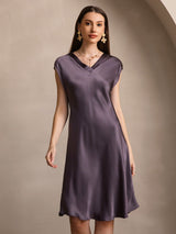 [Purple Gray] SilkSilky-CA Cap Sleeve V Neck Nightgown 003