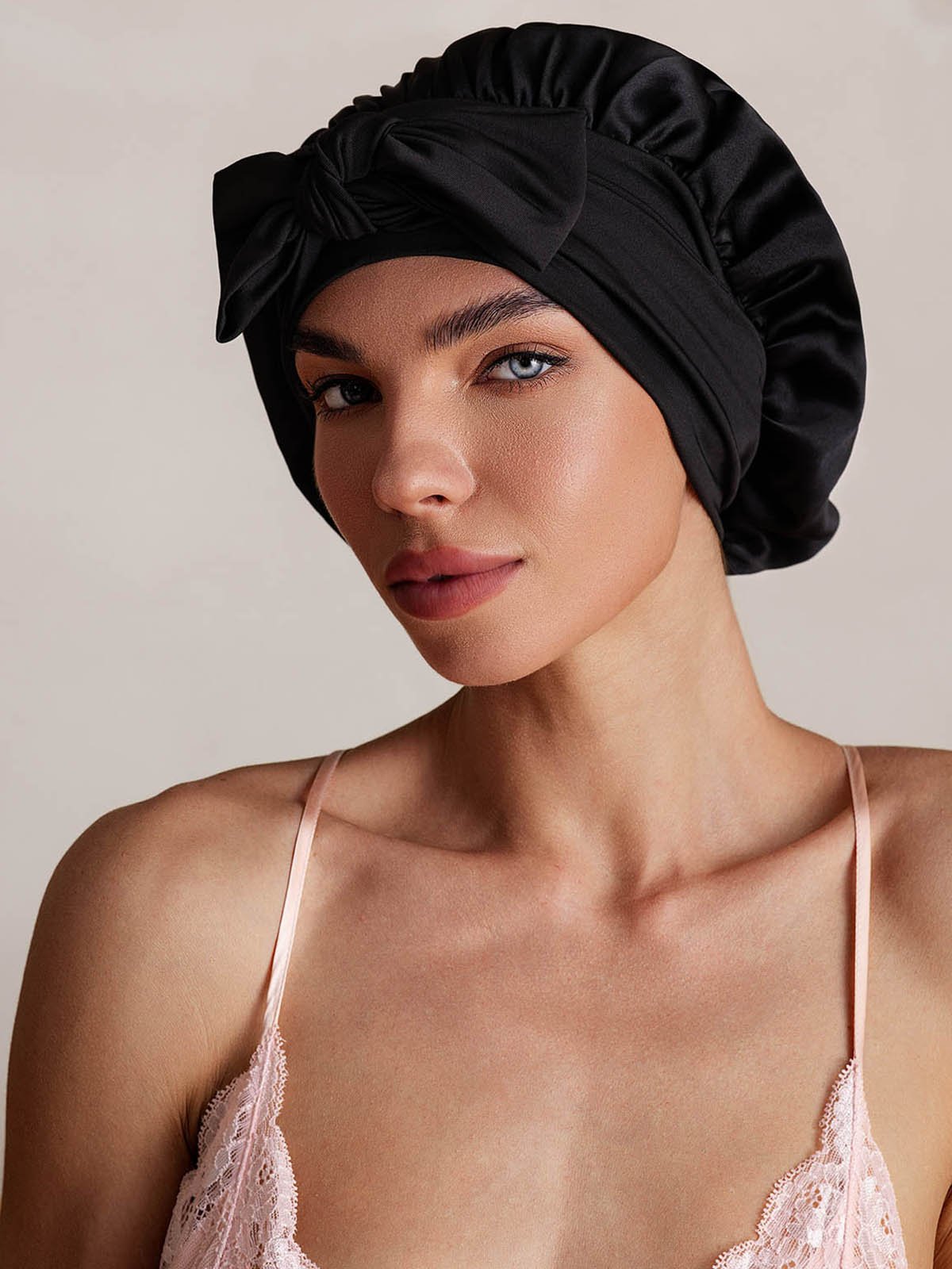 SilkSilky-CA Pure Silk Sleep Cap Black 003