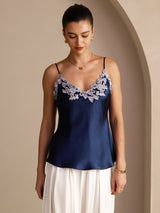 [Dark Blue] SilkSilky-CA Spaghetti Strap V Neck Camisole 001